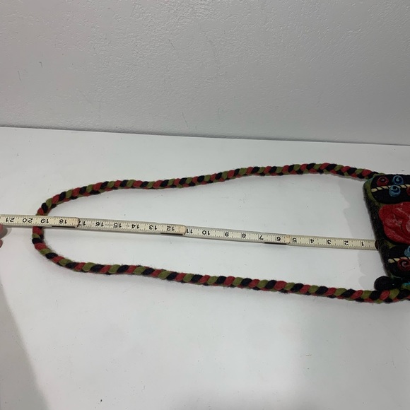 Rising Tide Felted Wool Floral Purse Red Rose green and blue accents shoulder - Picture 11 of 12
